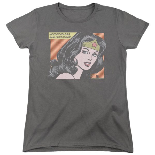 WONDER WOMAN : SHE PERSISTED WOMENS SHORT SLEEVE Charcoal MD Hot on Sale