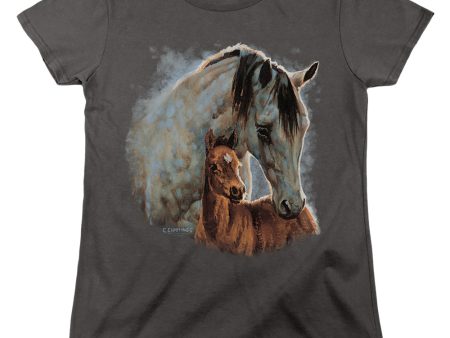 WILD WINGS : PAINTED HORSES WOMENS SHORT SLEEVE Charcoal MD Fashion