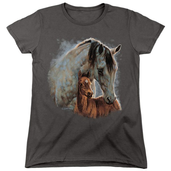 WILD WINGS : PAINTED HORSES WOMENS SHORT SLEEVE Charcoal MD Fashion