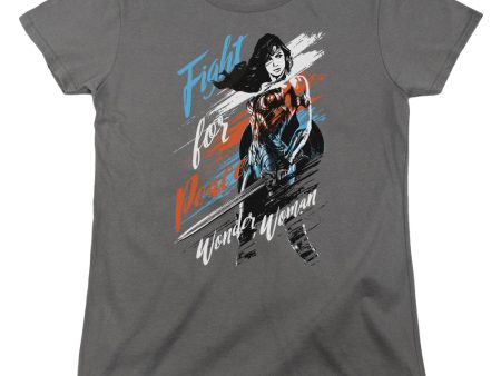 WONDER WOMAN MOVIE : FIGHT FOR PEACE WOMENS SHORT SLEEVE Charcoal MD Online now