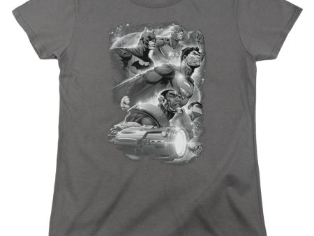 JUSTICE LEAGUE OF AMERICA : ATMOSPHERIC WOMENS SHORT SLEEVE CHARCOAL SM For Sale