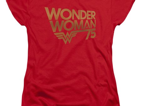 WONDER WOMAN : WONDER WOMAN 75TH ANNIVERSARY GOLD LOGO WOMENS SHORT SLEEVE Red SM Cheap