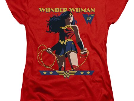 WONDER WOMAN : WONDER WOMAN 80TH STANCE WOMENS SHORT SLEEVE Red SM on Sale